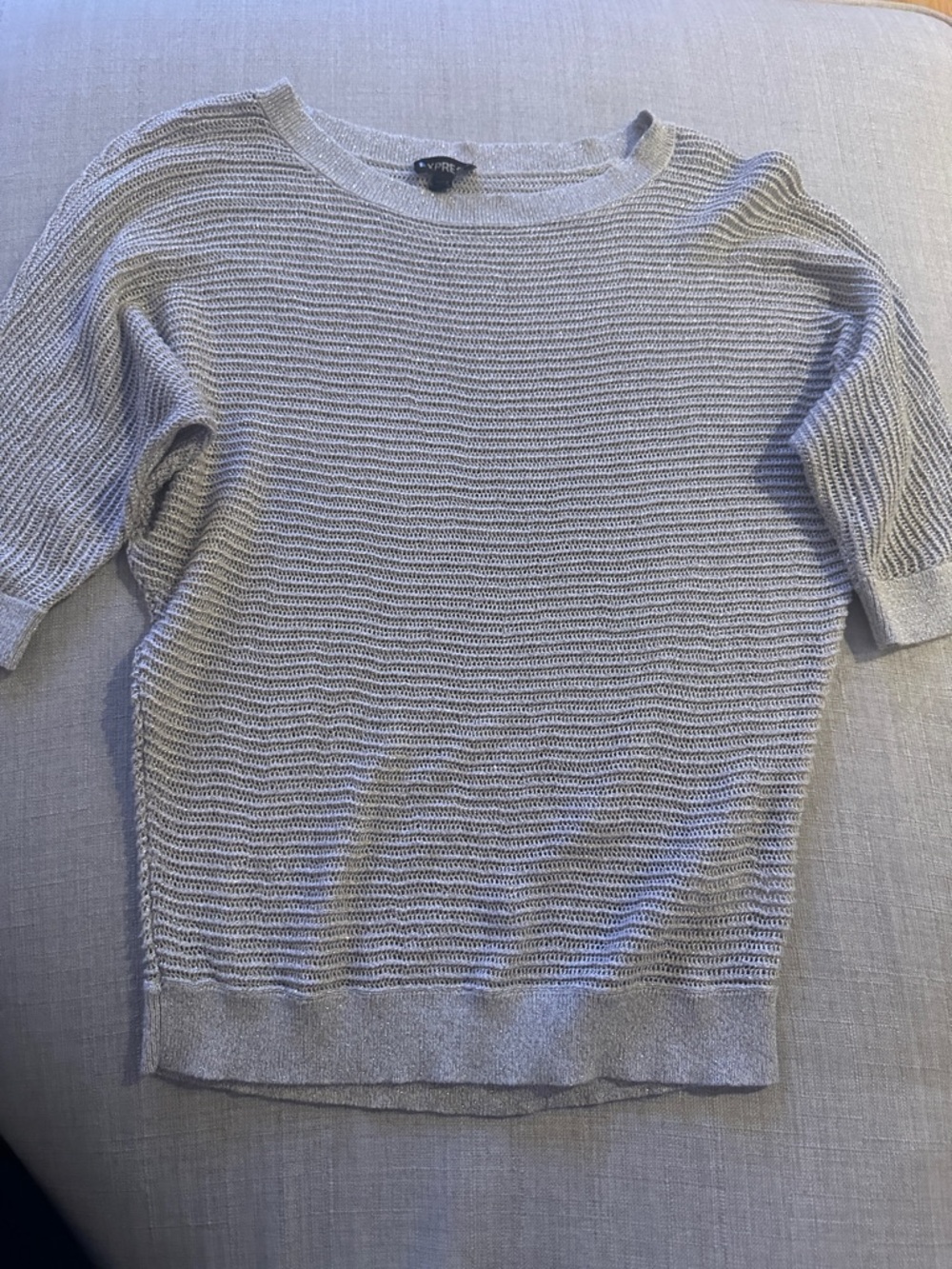 Express Gold Glitters Open Knit 3 Quarter Sleeve Sweater - Preloved